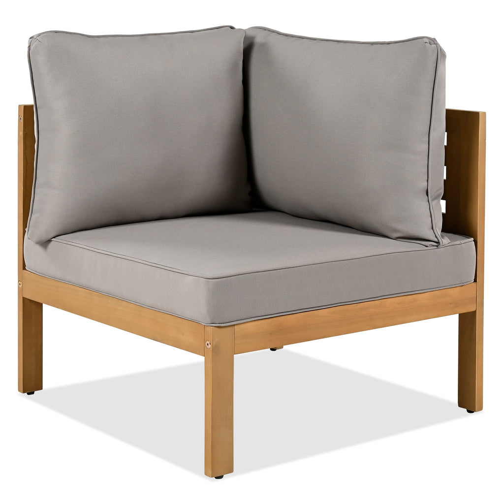Outdoor Sofa Set Acacia Wood Rope Gray Cushion 4 Piece L-Shape Seats 6