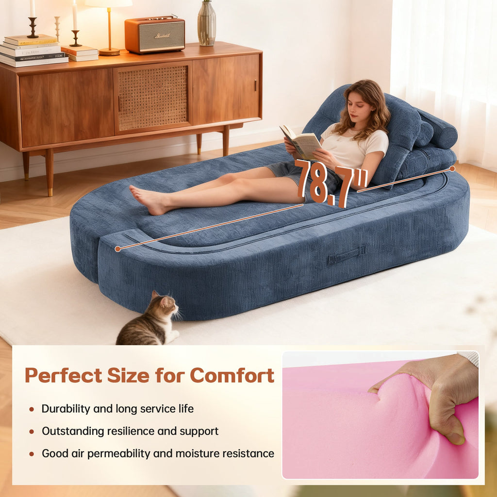 Sofa Bed Floor Modern Dark Blue Convertible Sleeper No Assembly 78.7 In