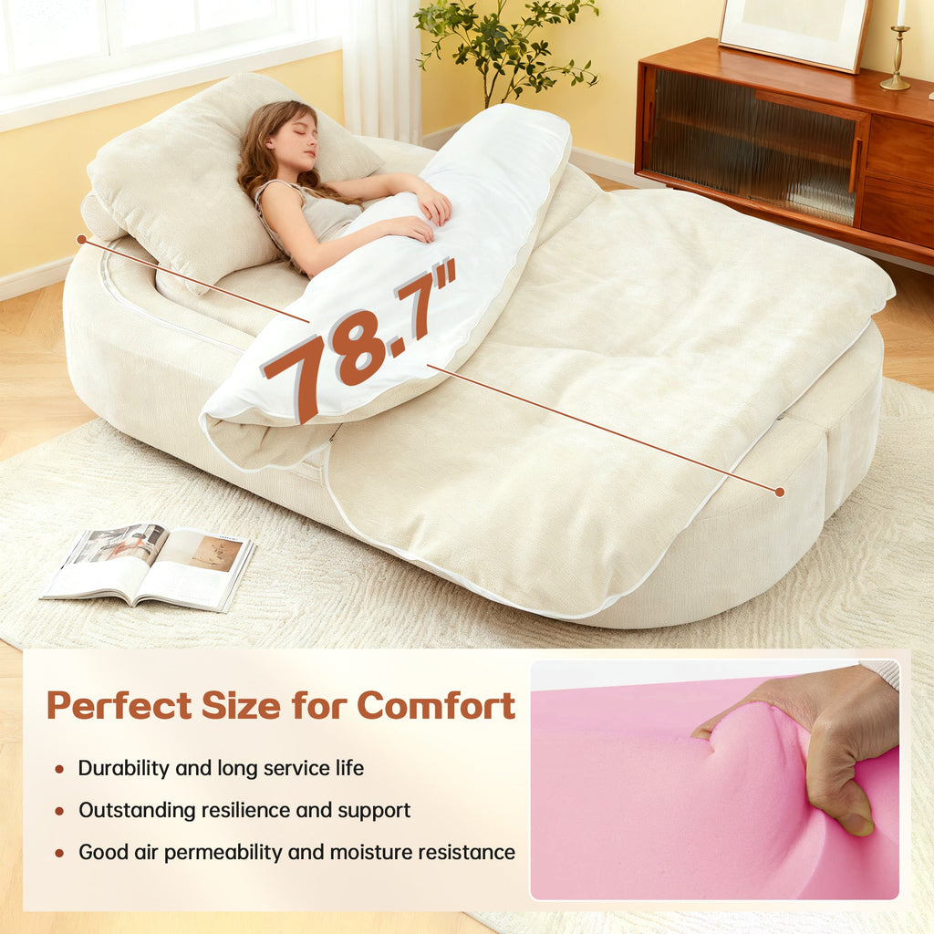 Sofa Bed Floor Modern Chenille Cream No Assembly 2 Pillows 78.7 In