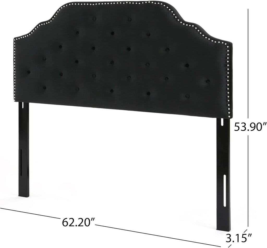 Contemporary Black Velvet Headboard with Button Tufted Design