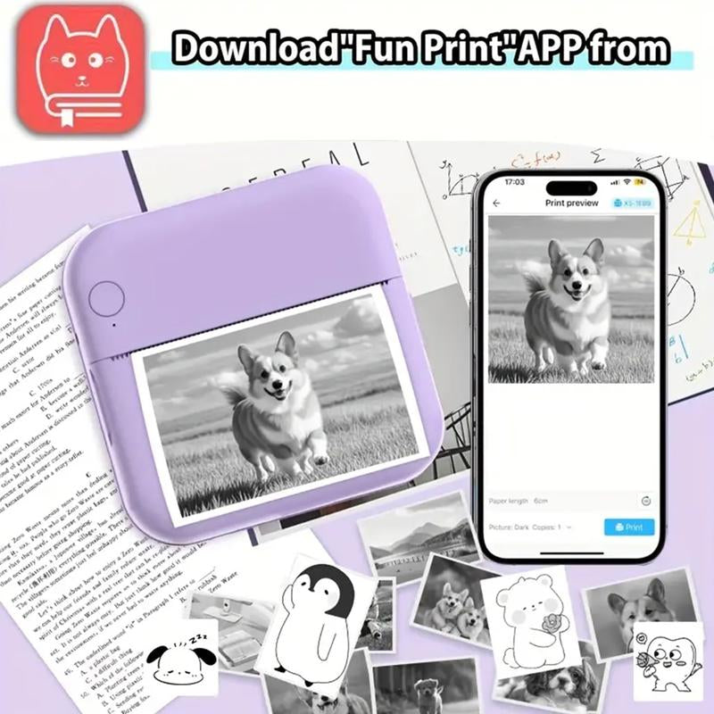 Mini Sticker Printer, Mini Label Printer Portable Inkless Thermal Printer, Free Cut Small Pocket Printer for DIY Scrapbook, Travel, Notes,Photos, Pictures, Label, Memo, Compatible with Ios&Android, Thermal Label Maker