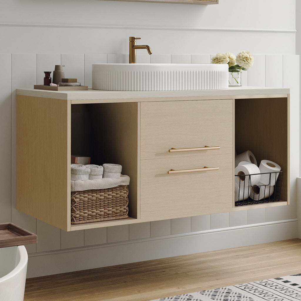 Modern 39.3 Wall-Mounted Bathroom Vanity with Oval Ceramic Sink Floating Vani...