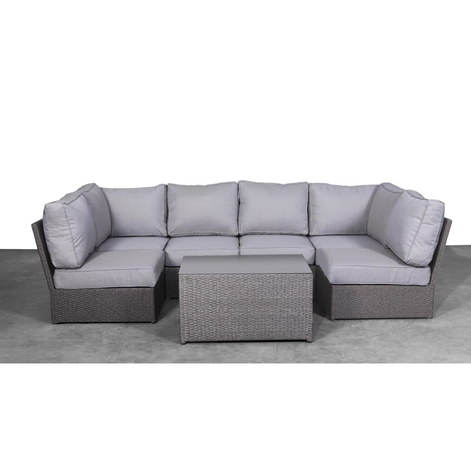 Outdoor Sectional Set HDPE Wicker Aluminum Gray Reversible 4 Person