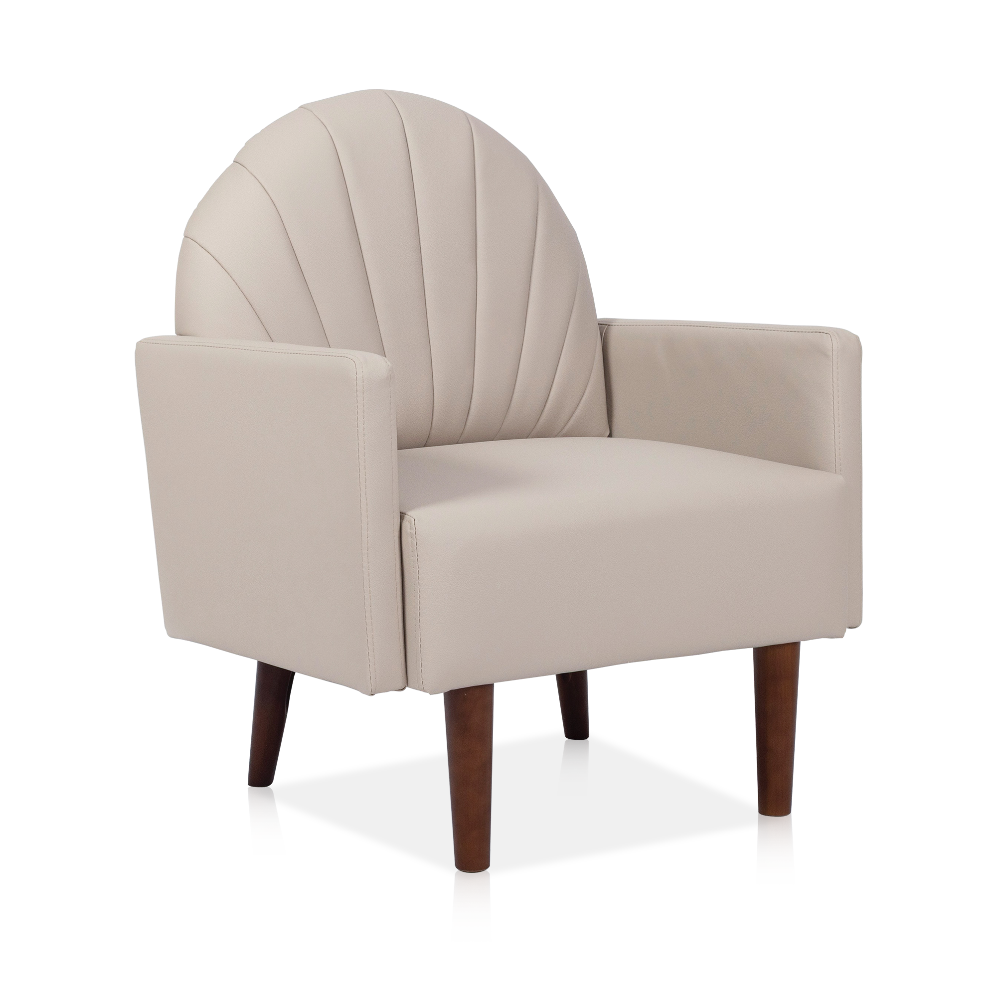 Accent Chair Shell-Shape PU Leather Khaki Solid Wood Legs Easy Assembly