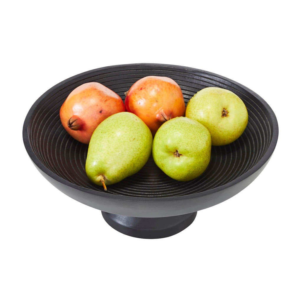 Ribbed Black Wooden Farmhouse Accent Bowl