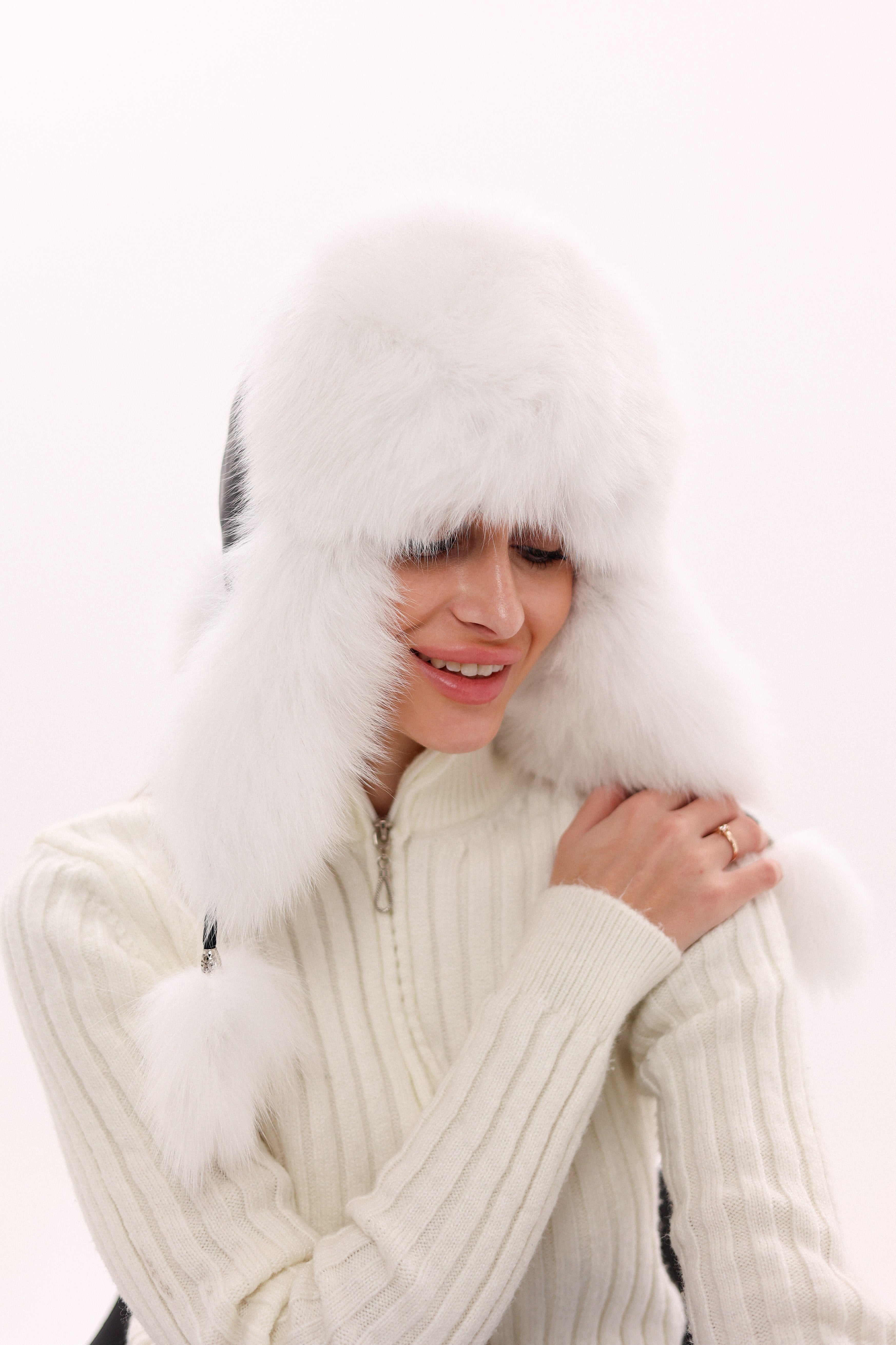 Genuine Polar Fox Fur Genuine Leather Hat
