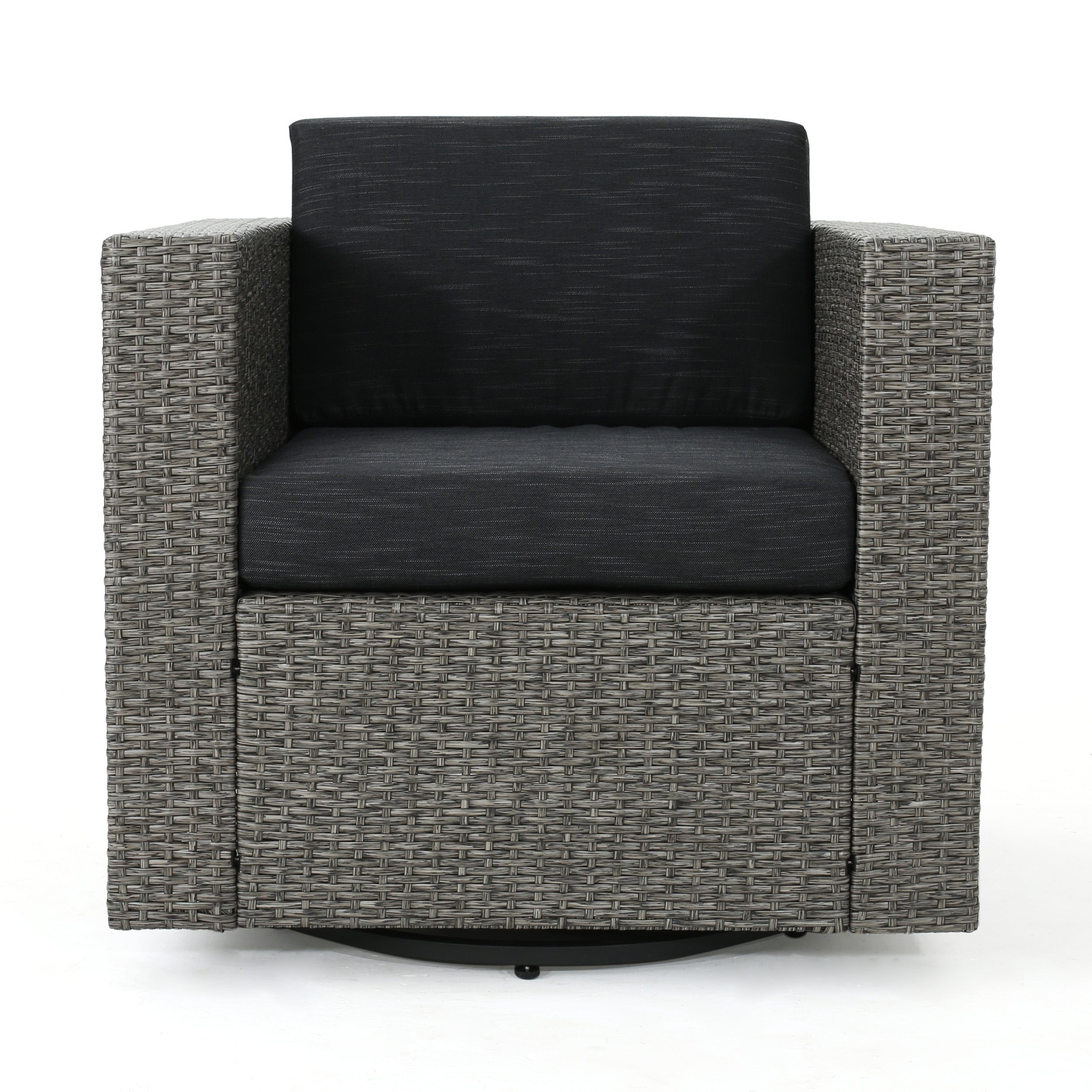 Outdoor Swivel Club Chair Wicker Iron Black Gray Cushion