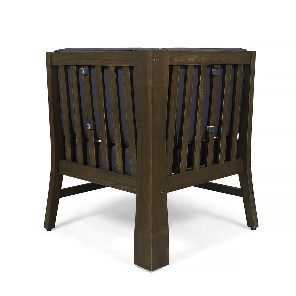 Outdoor Sectional Set Acacia Wood Dark Gray Cushion 6 Piece Seats 5