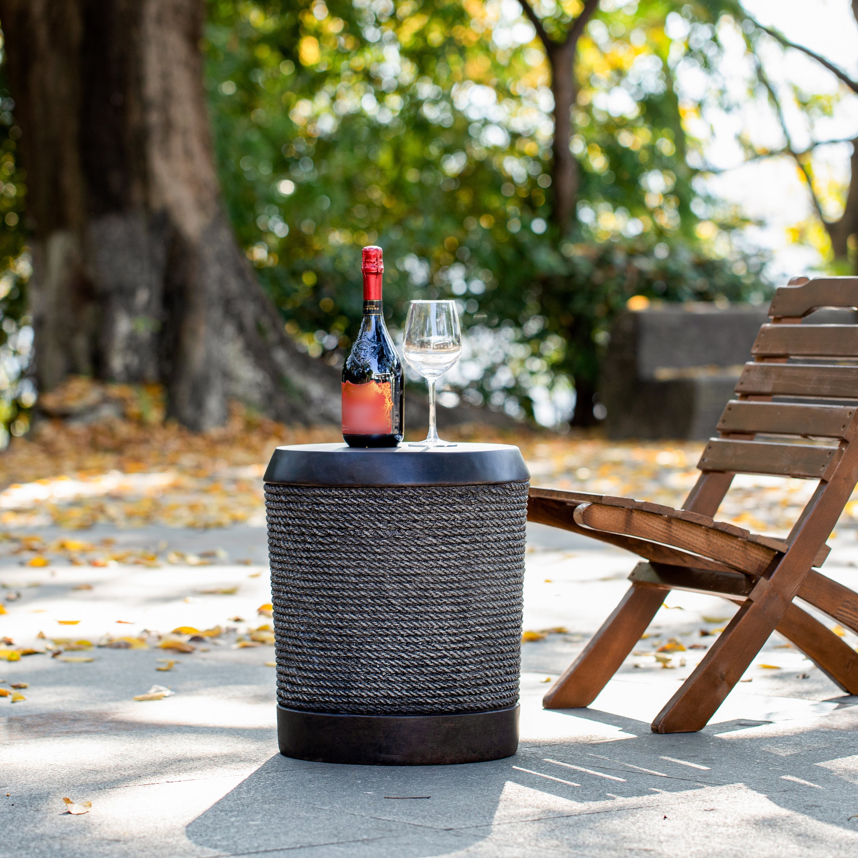 Outdoor Side Table MGO Braided Cord Cylinder Dark Brown 15.75x18in