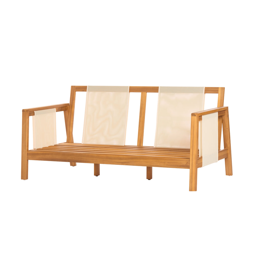 Outdoor Sofa Set Acacia Wood Textilene Teak Beige 4 Piece Seats 4