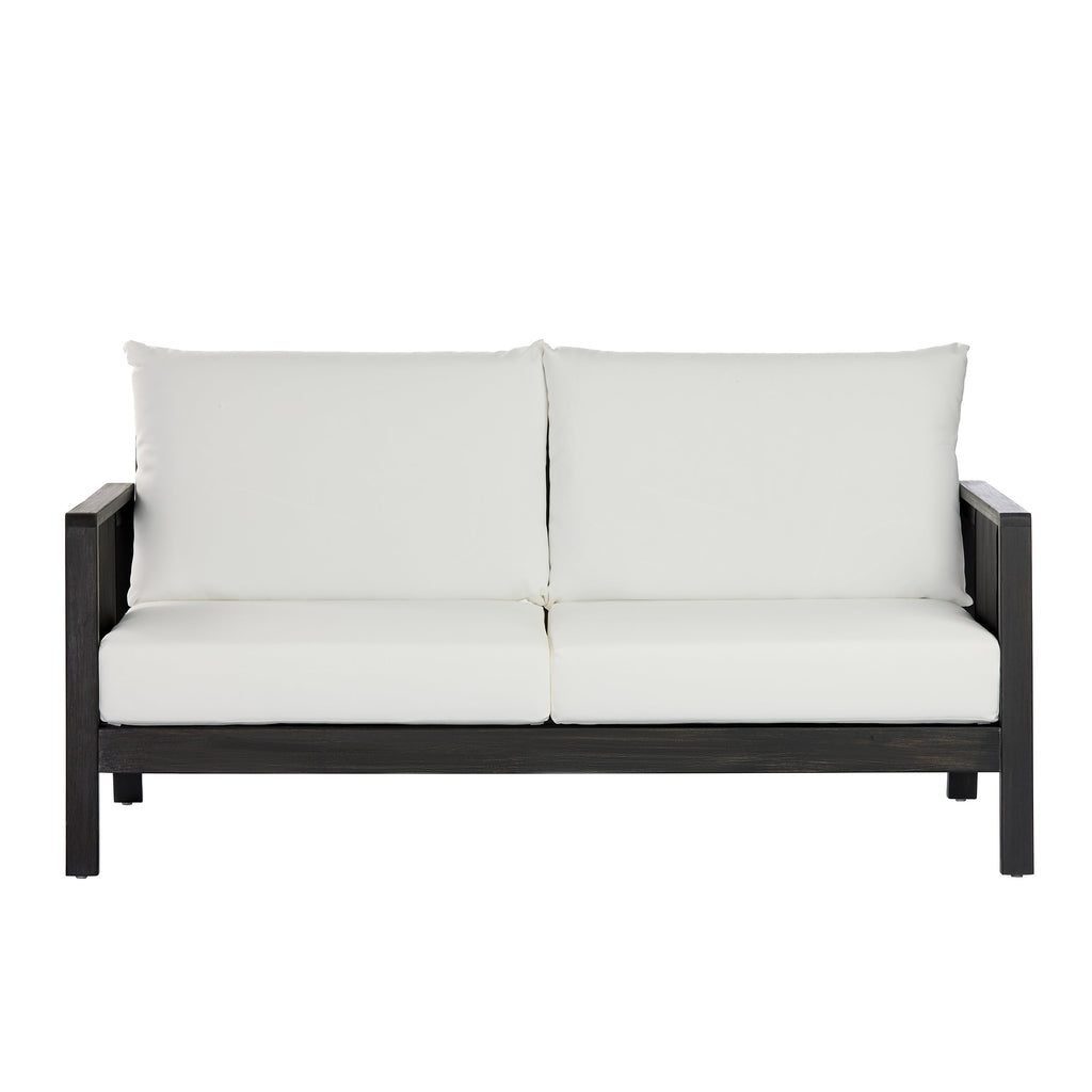 Outdoor Sofa Set Acacia Wood Textilene 4 Piece Gray White Seats 4