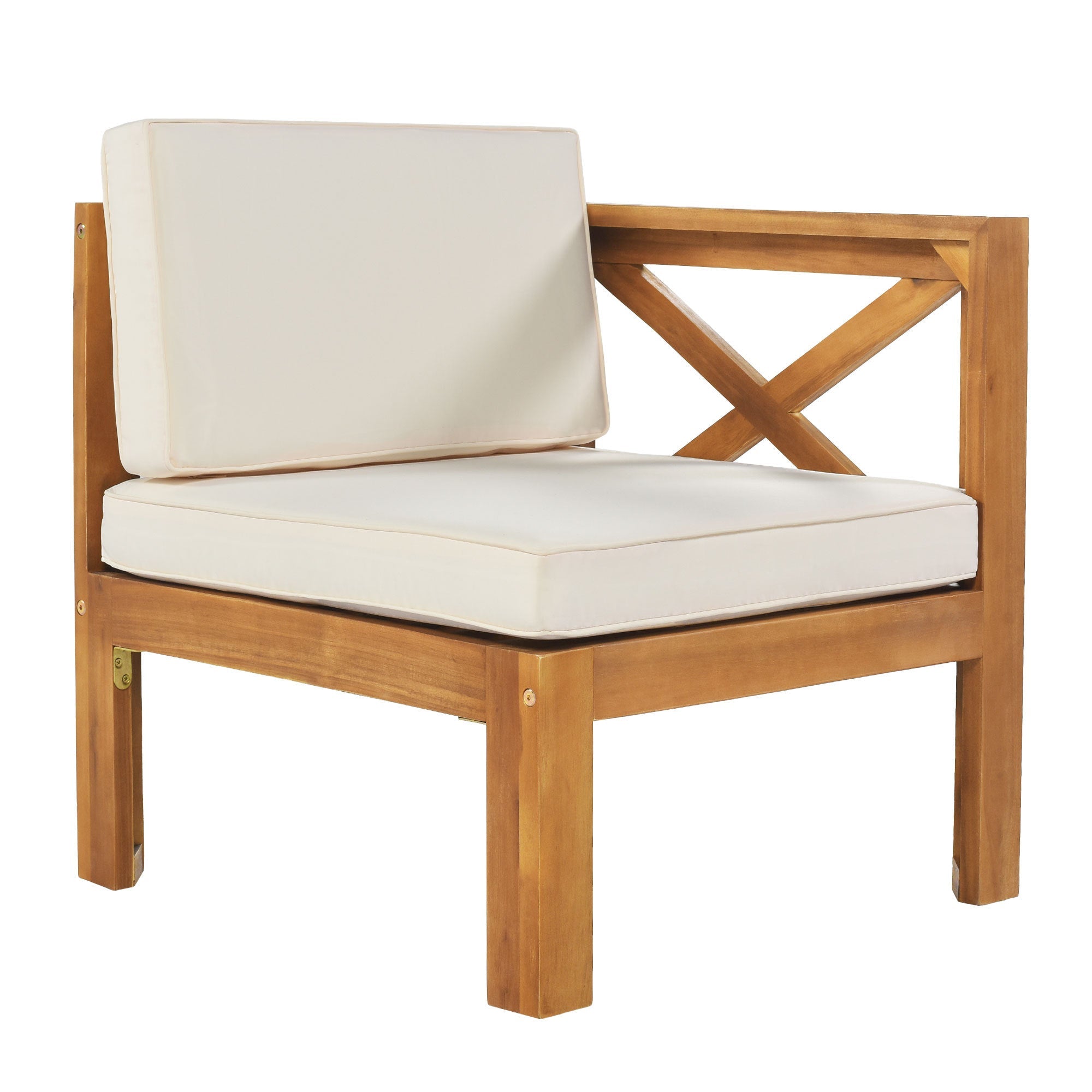 Outdoor Patio Sectional Set Acacia Wood Natural Beige Cushions 5 Piece