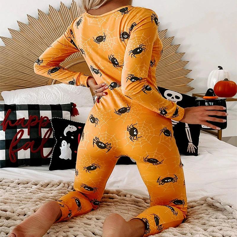 Halloween Printed Jumpsuit - Long Sleeve Home Pajamas