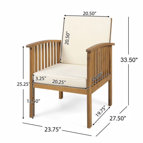 Outdoor Conversation Set Acacia Wood Cream Cushion 3 Piece Foldable