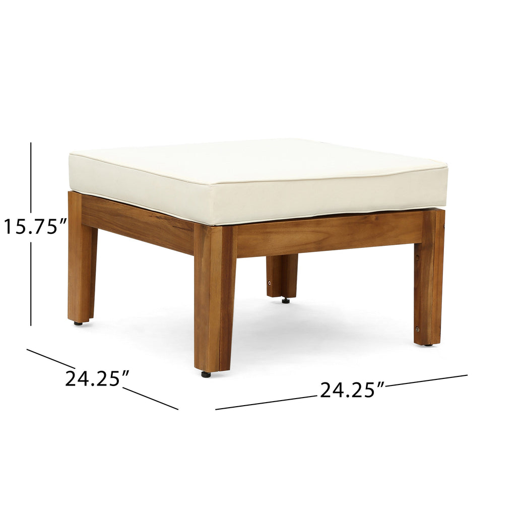 Outdoor Patio Set L-Shape Acacia Wood Teak Beige Cushions 3 Piece