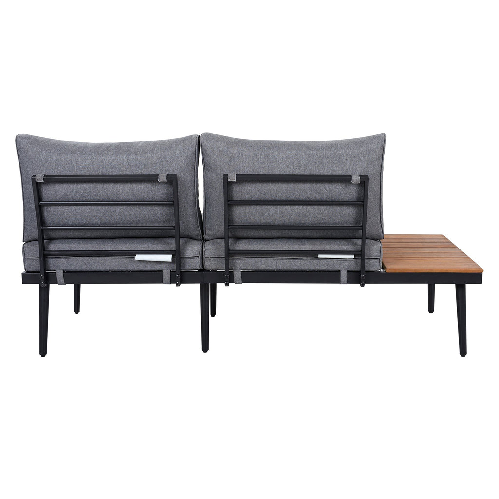 Outdoor Sectional Set Acacia Wood Steel Gray with Nesting Tables