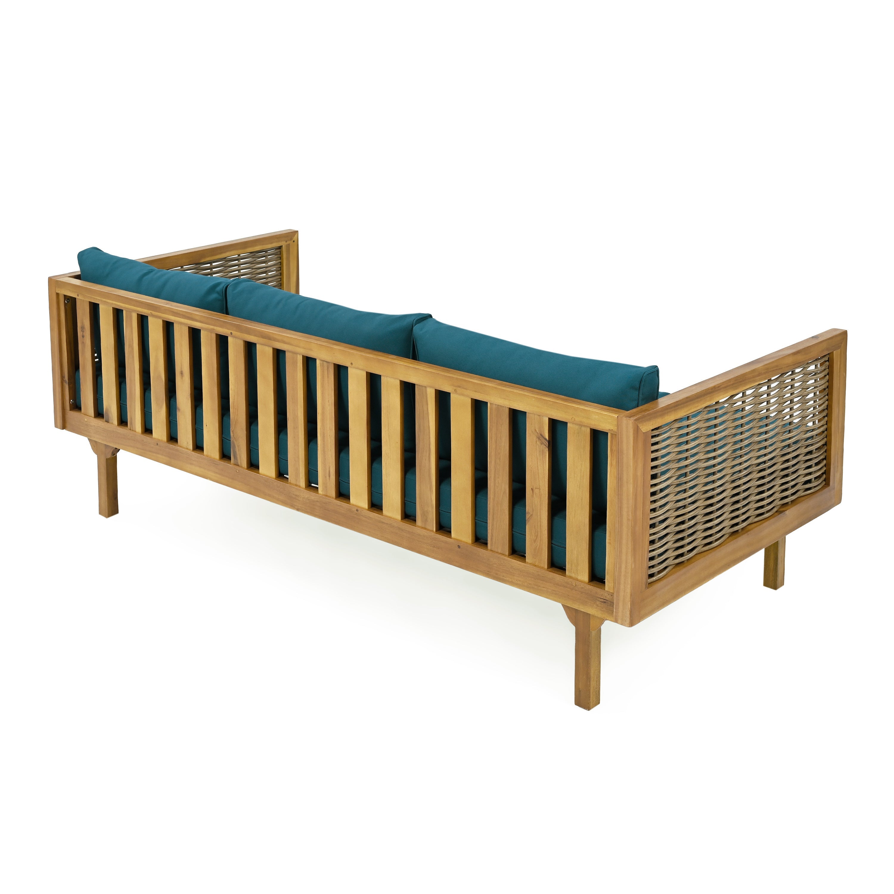 Outdoor Patio Set Acacia Wood Wicker Teak Dark Teal Daybed 2 Piece 600 LB