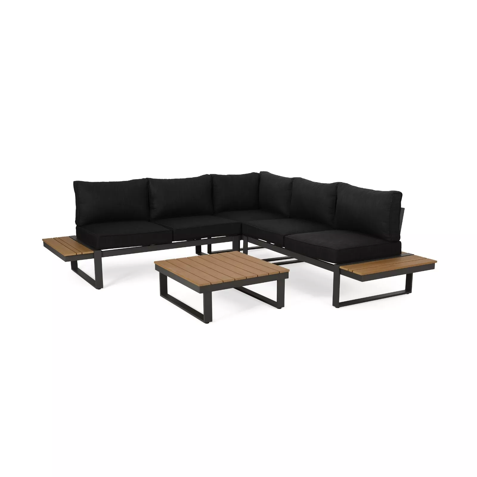 Outdoor Sectional Set Aluminum Acacia Wood Dark Gray 5 Piece Seats 5