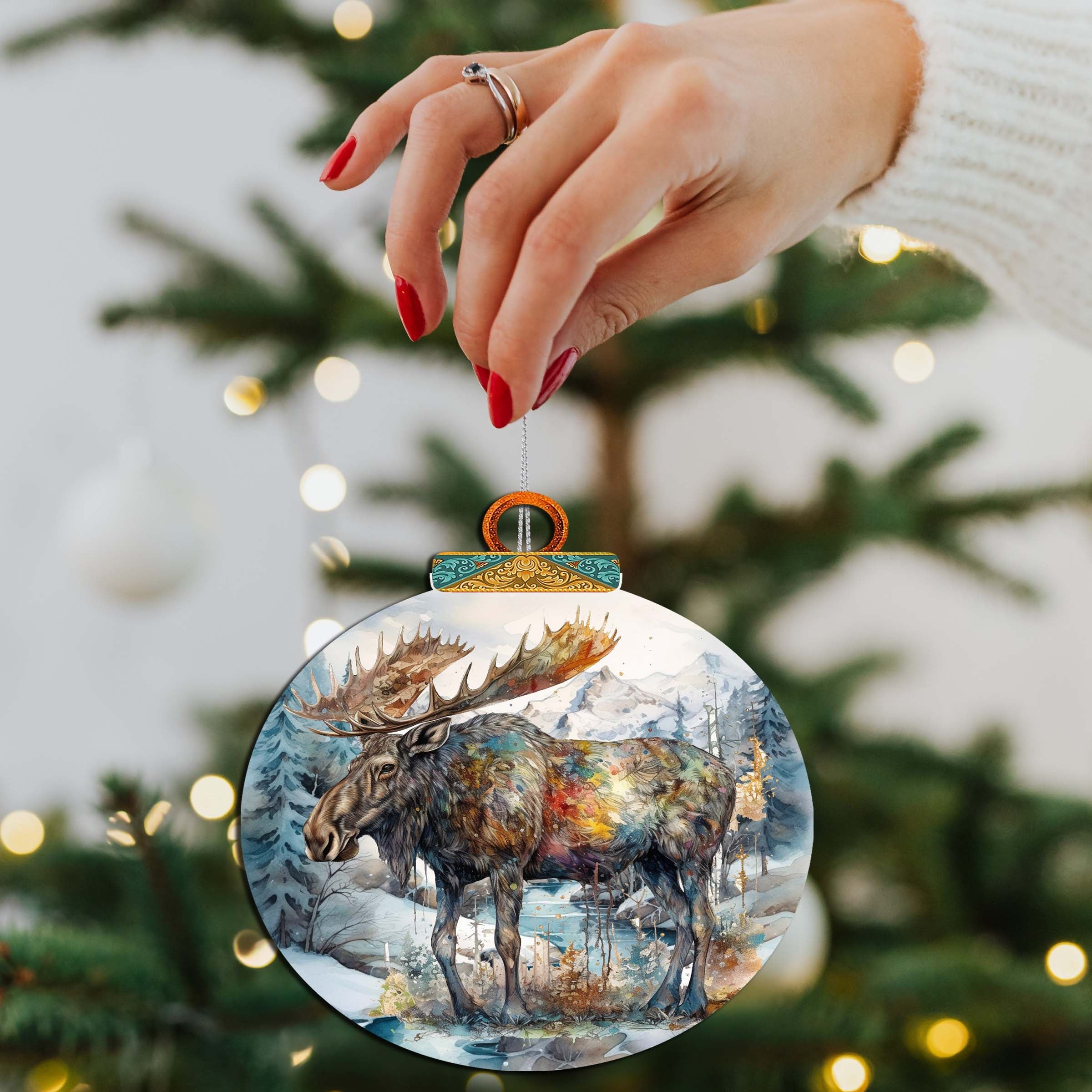 Alaskan Majestic Moose Wooden Ornaments by G.Debrekht - Wildlife Holiday Décor - 870053