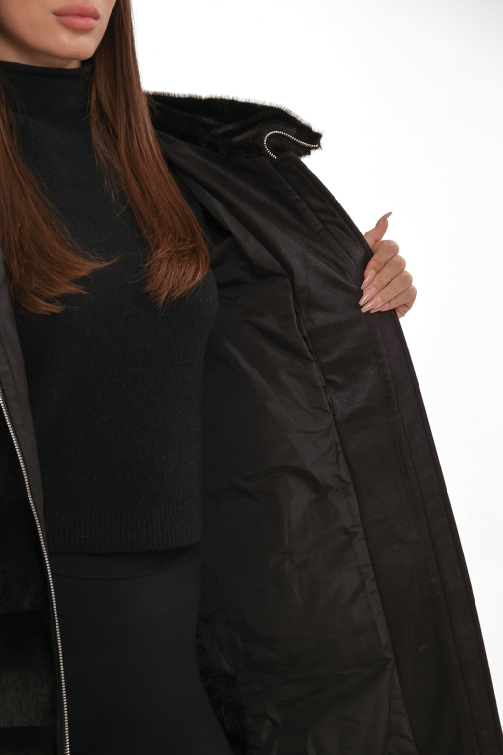 Faux Mink Effect Fur Hooded Coat
