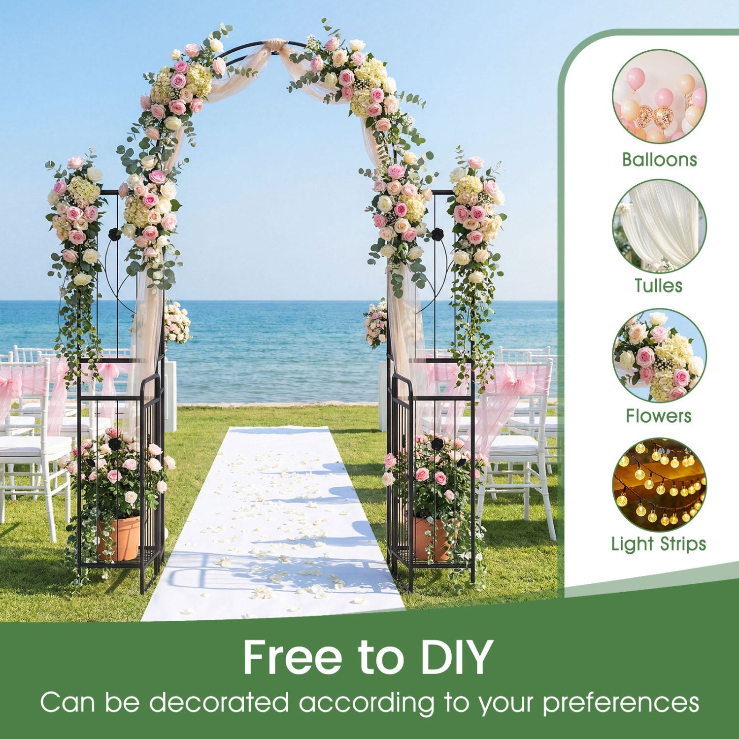87 inch Tall Garden Arch with Gate Planter Shelves Climbing Trellises