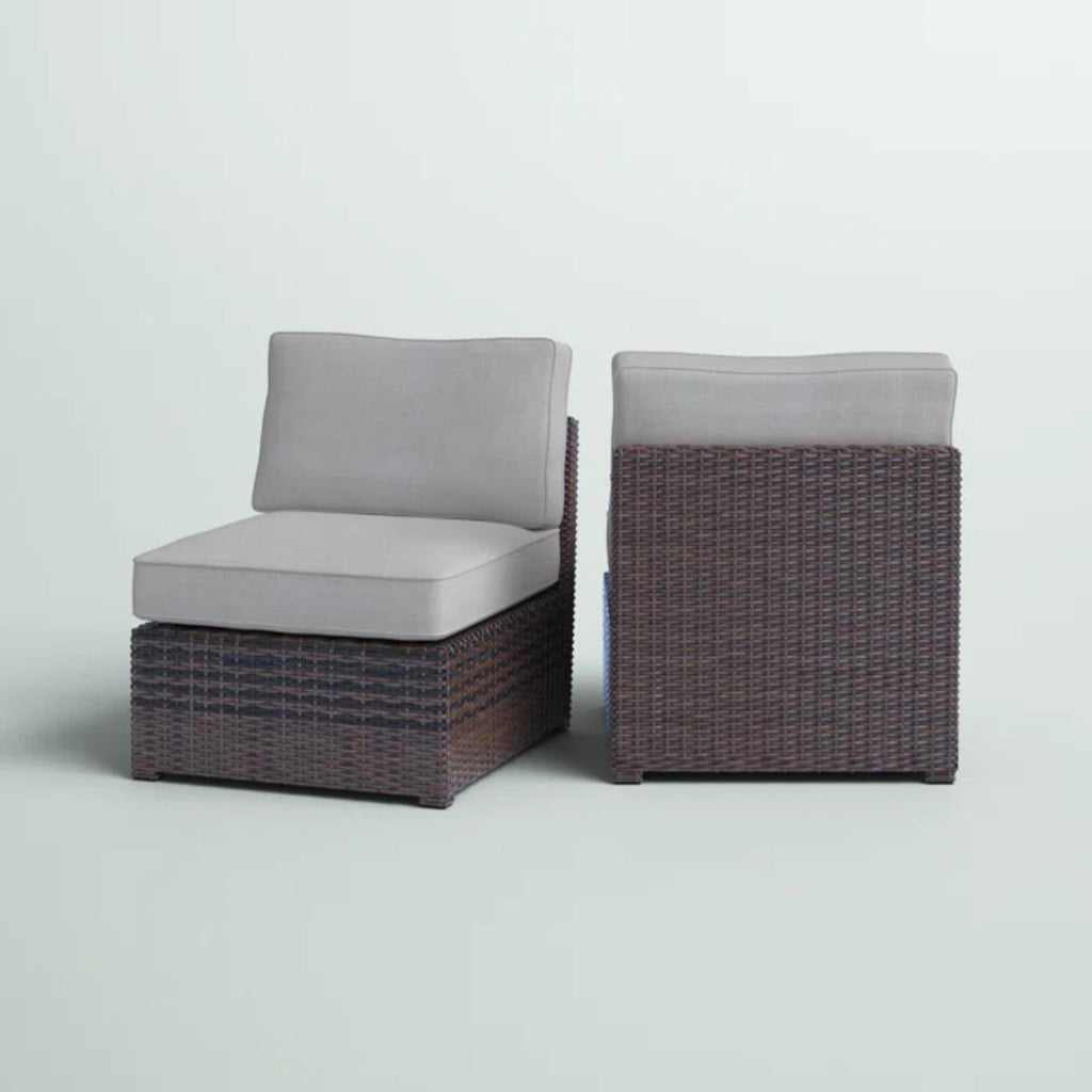 Outdoor Patio Chair Set Wicker Aluminum Brown Cushioned Set of 2