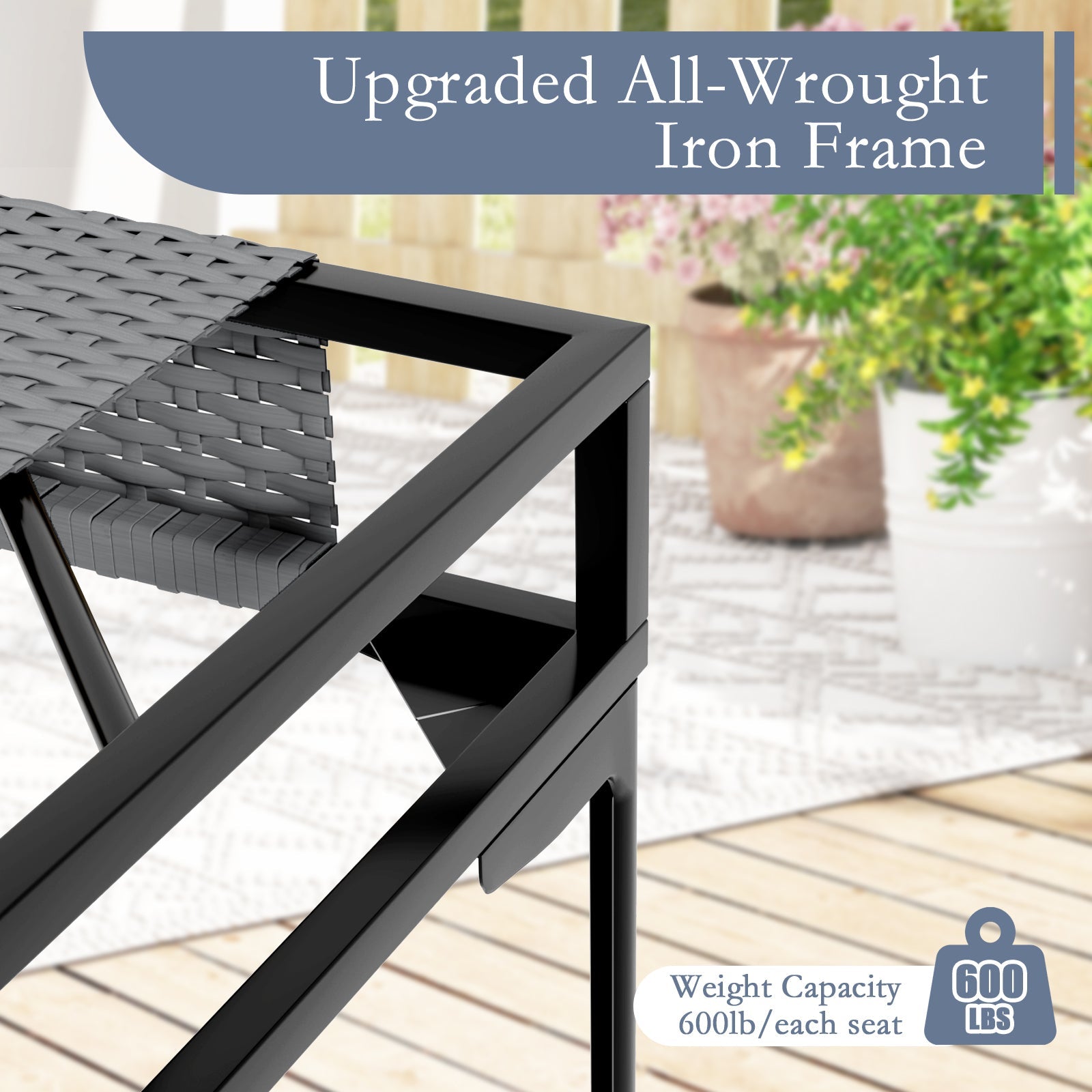 Outdoor Sectional Set Aluminum Woodgrain Gray L-Shape Adjustable Feet