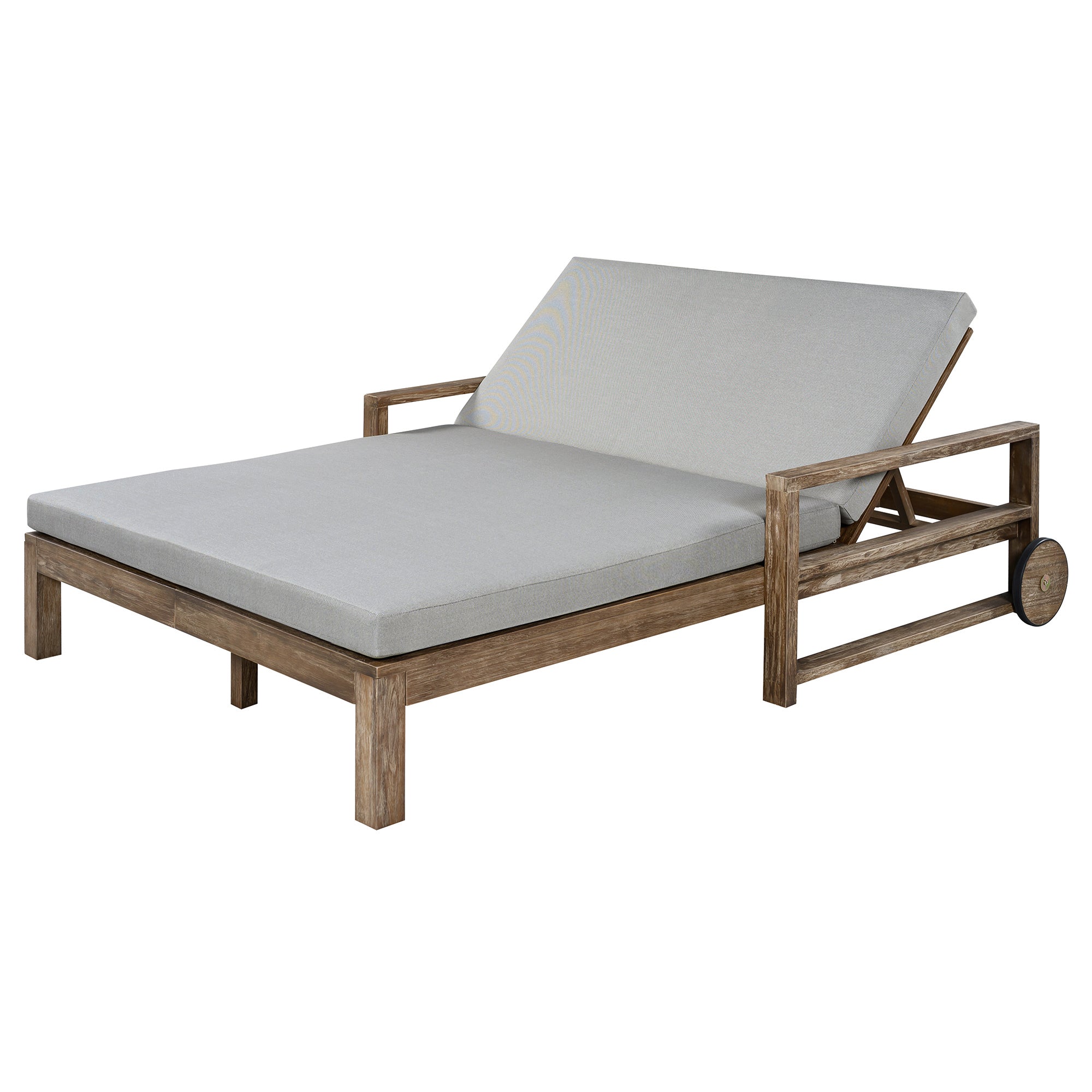Outdoor Daybed Acacia Wood Farmhouse Gray with Wheels 2 Person