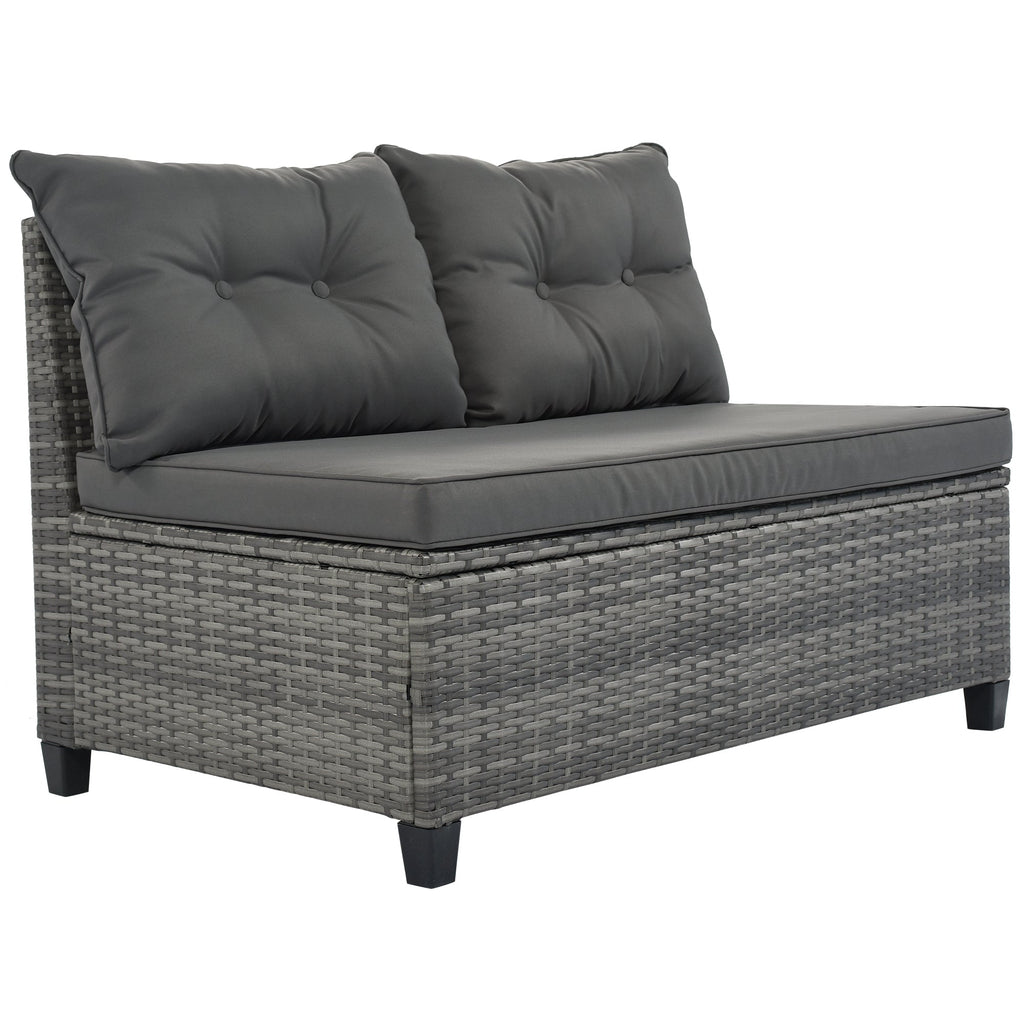 Outdoor Sectional Set PE Wicker Steel Gray Half Moon 8 Piece 250 LB