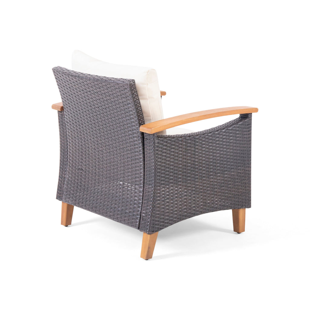 Outdoor Patio Set PE Rattan Acacia Wood Teak Cushions 4 Piece