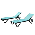 Outdoor Lounge Chair Set Aluminum Blue 5 Position Adjustable 2 Piece