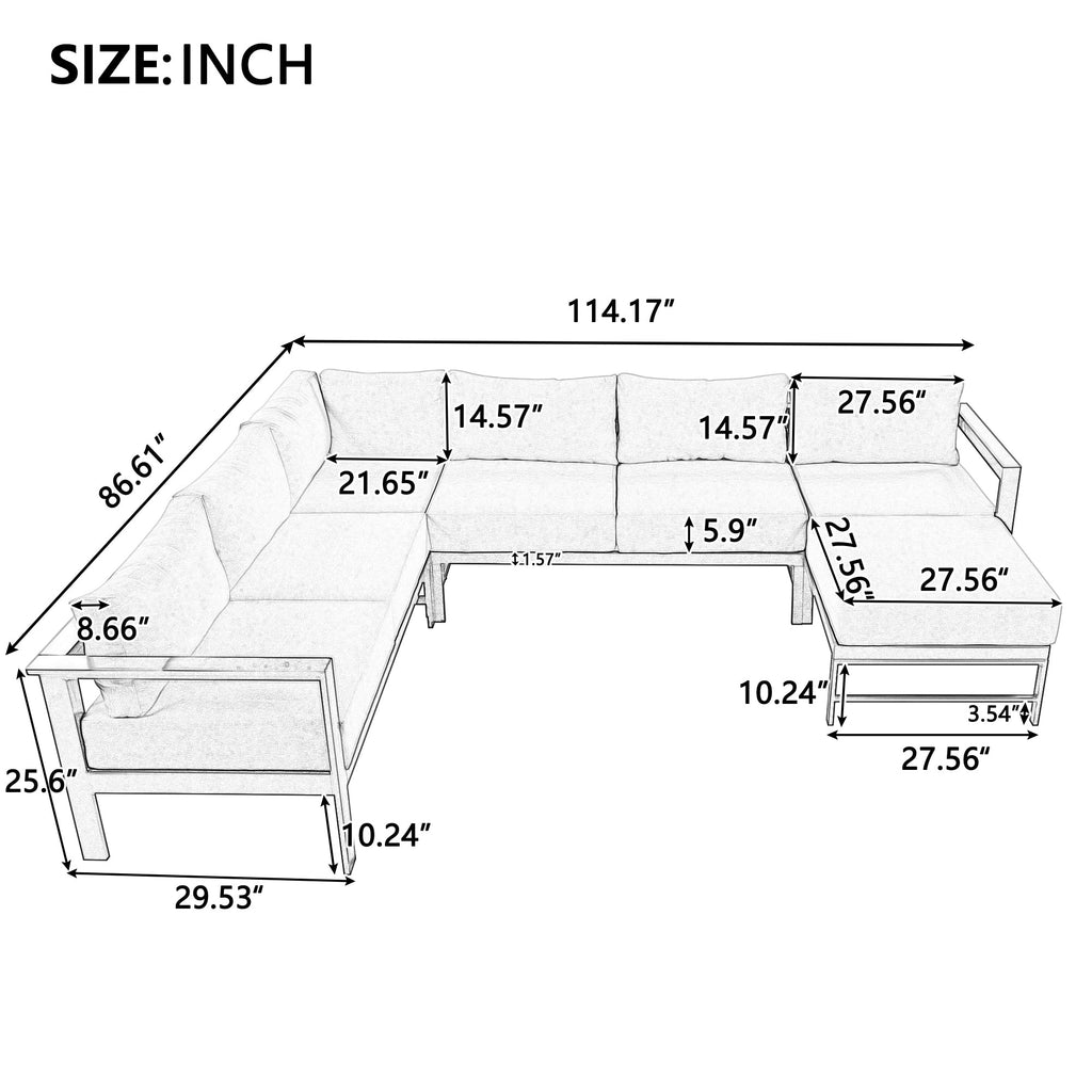 Outdoor Sectional Set Iron Gray U-Shape Seats 5 to 6 5.9 In Cushion