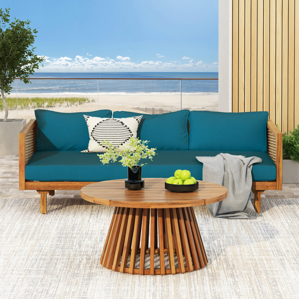 Outdoor Patio Set Acacia Wood Wicker Teak Dark Teal Daybed 2 Piece 600 LB