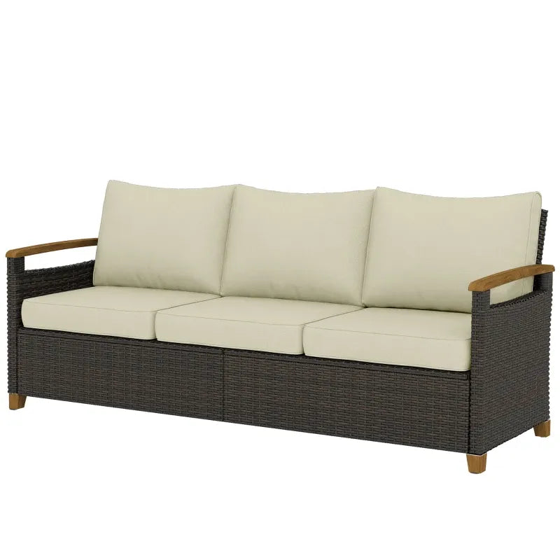 Outdoor Sofa Set Wicker Beige Brown 3 Seat Steel Frame 792 lb Capacity