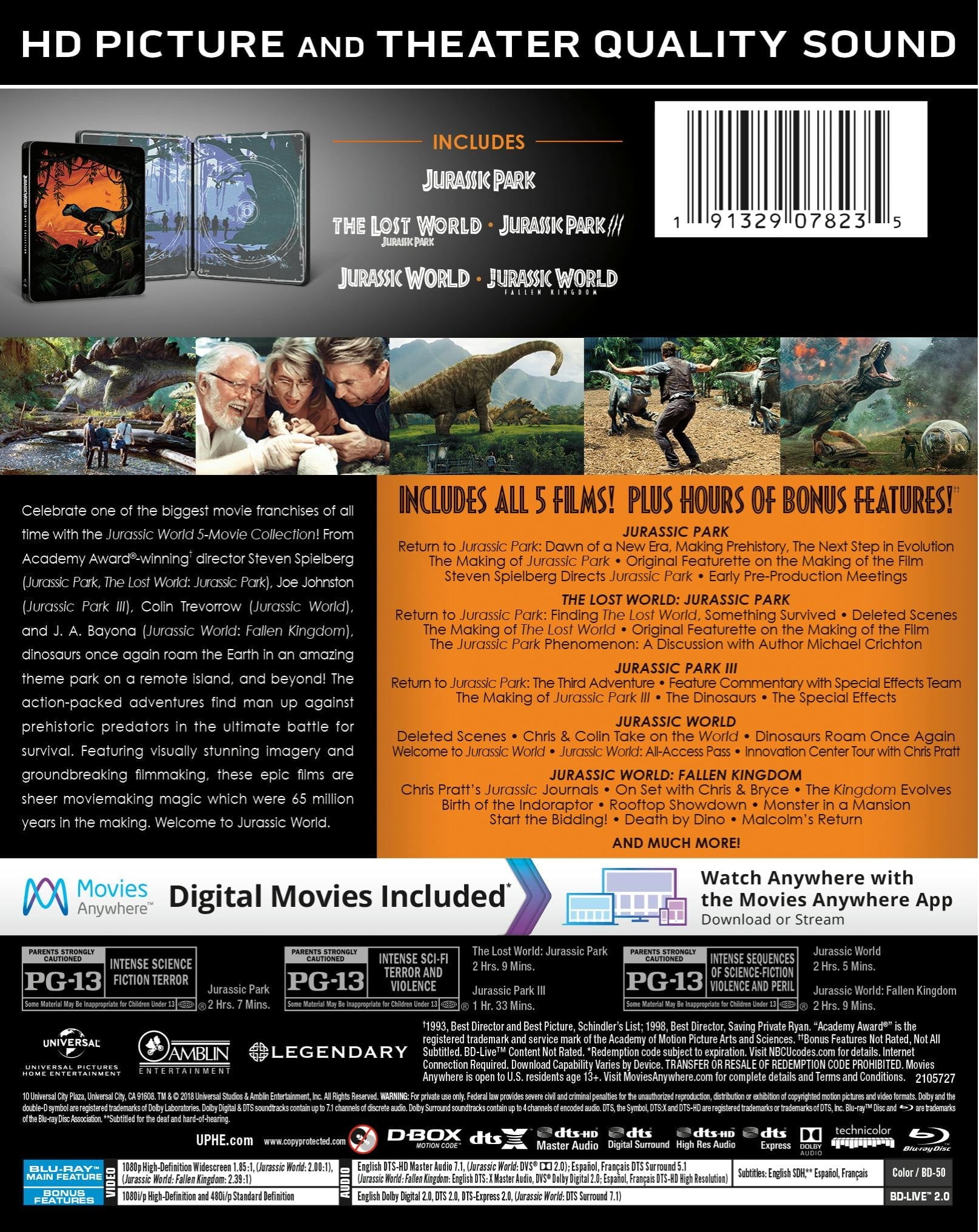 Jurassic World: 5-Movie Collection - Limited Edition Steelbook (Blu-ray + Digital)