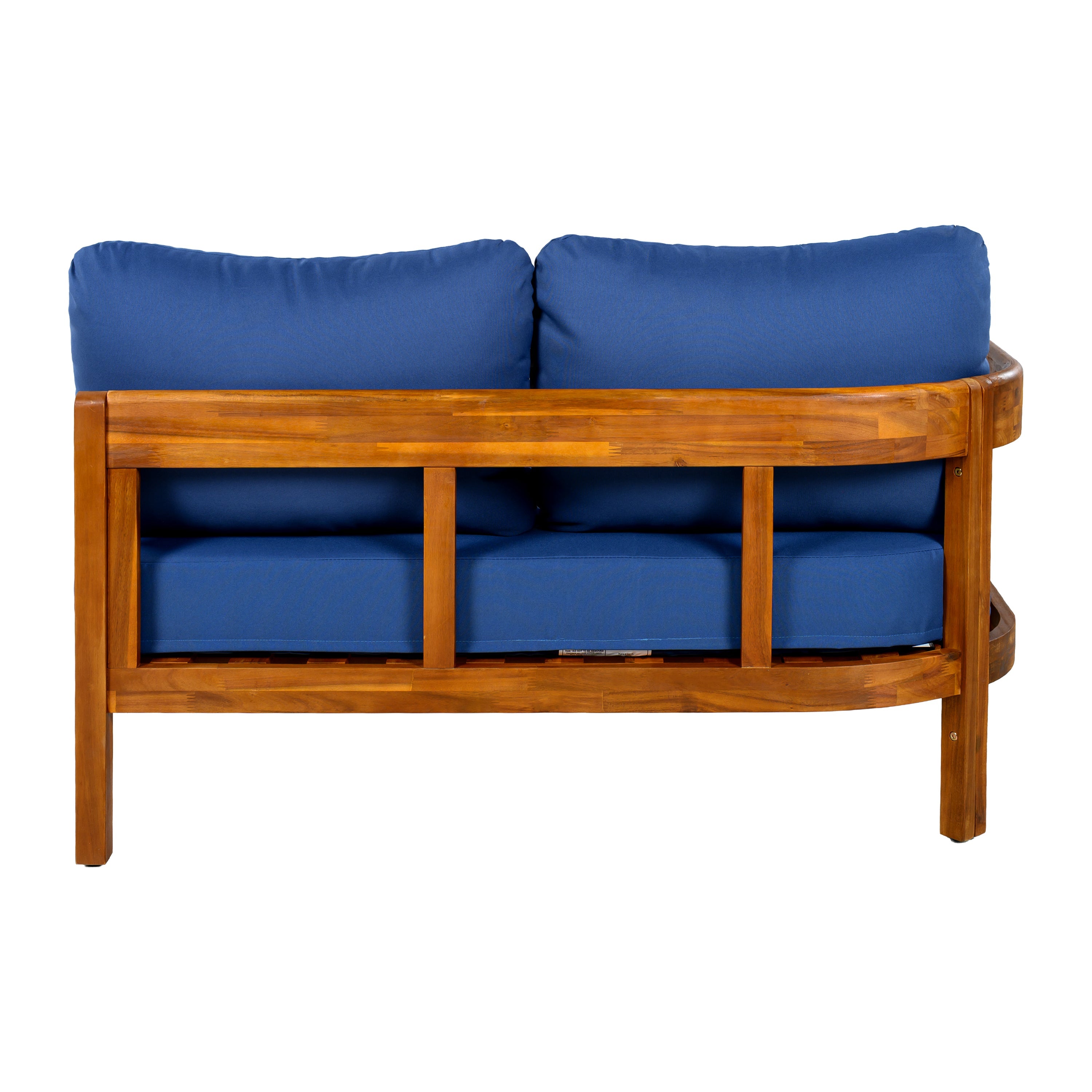 Outdoor Sofa Set Acacia Wood Arc Frame Blue Cushions L-Shape 6 Piece