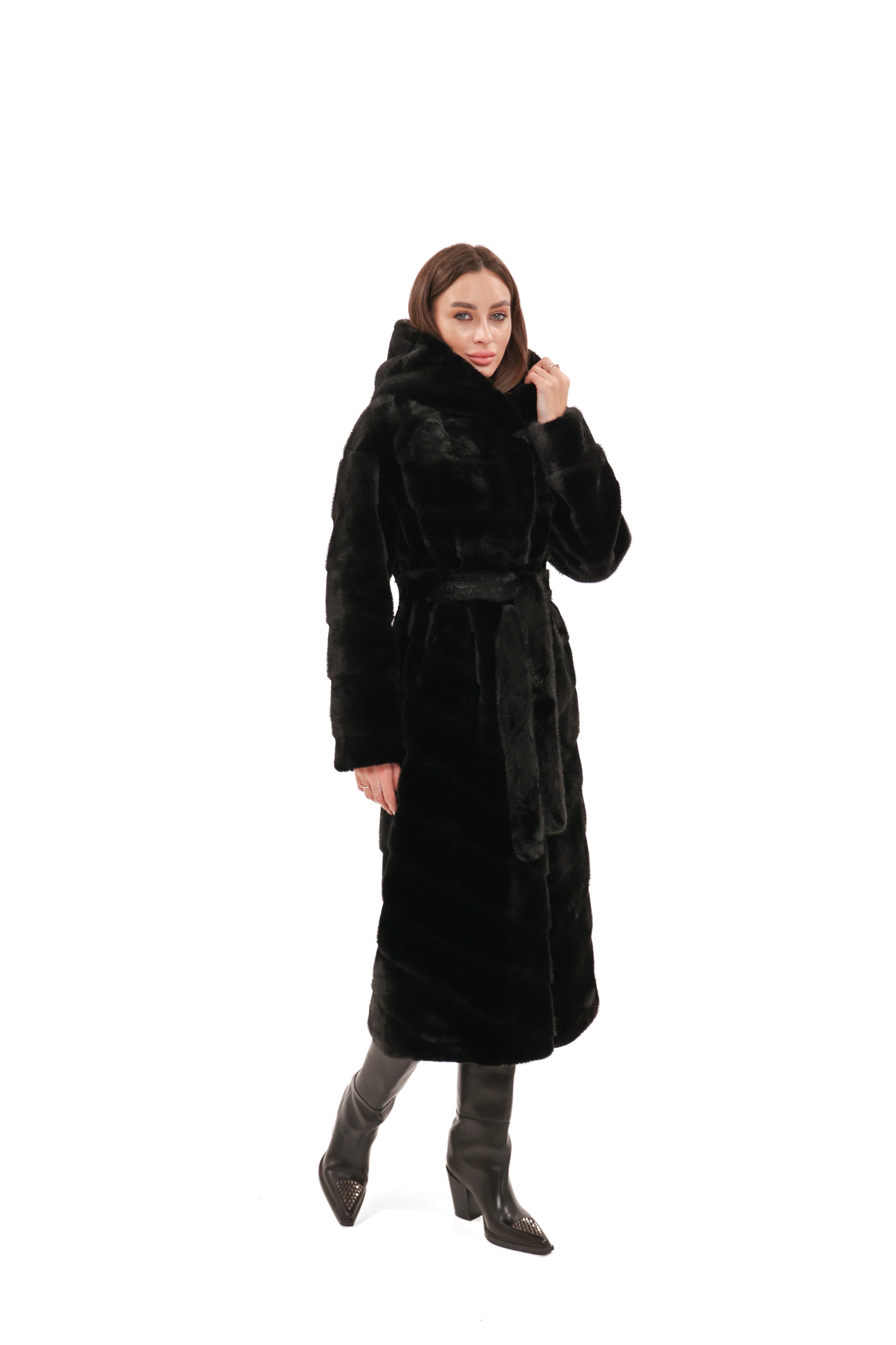 Faux Mink Effect Fur Hooded Coat