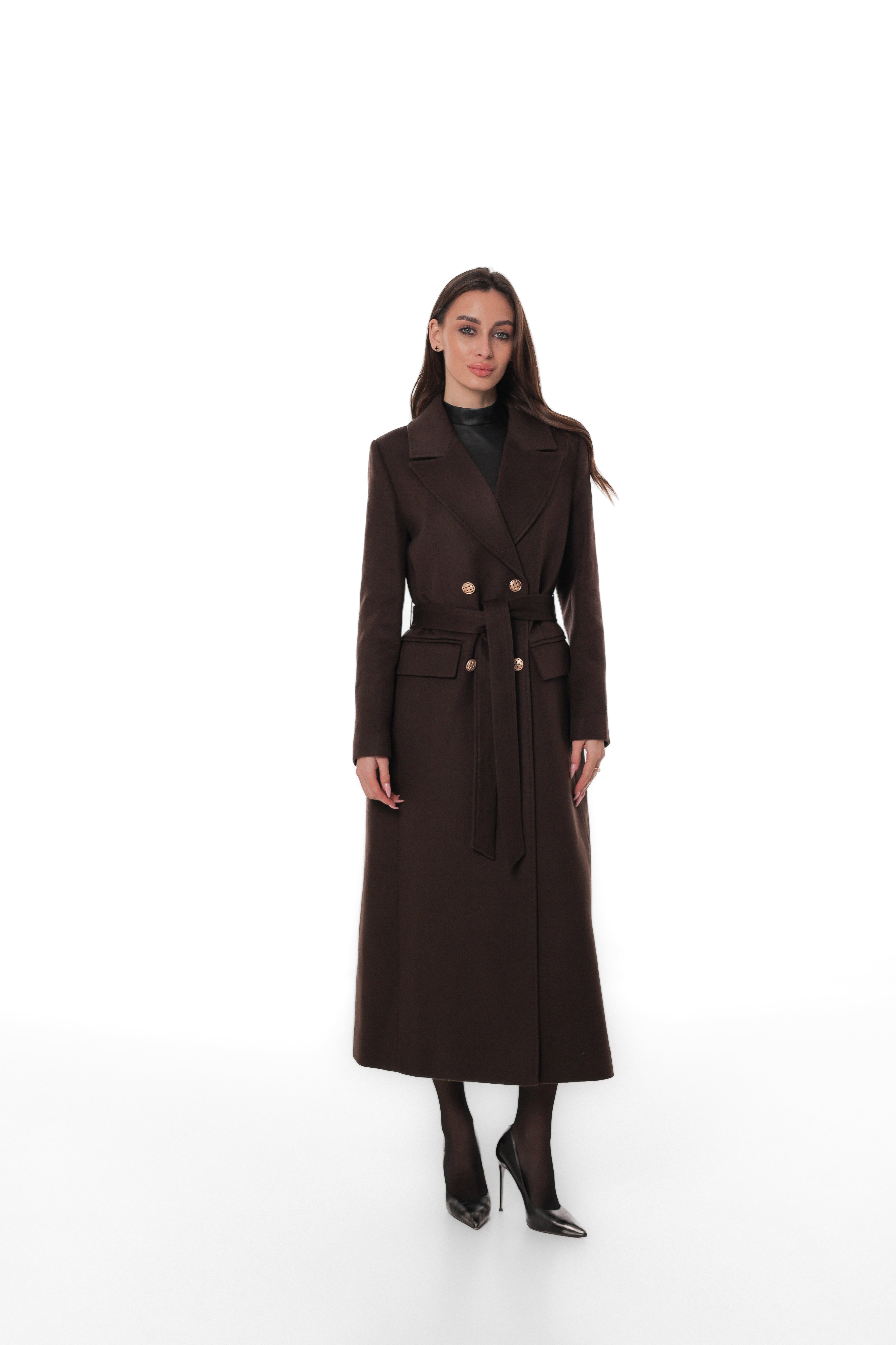 Ellis Tailored Cashmere Wool Coat in Chocolate