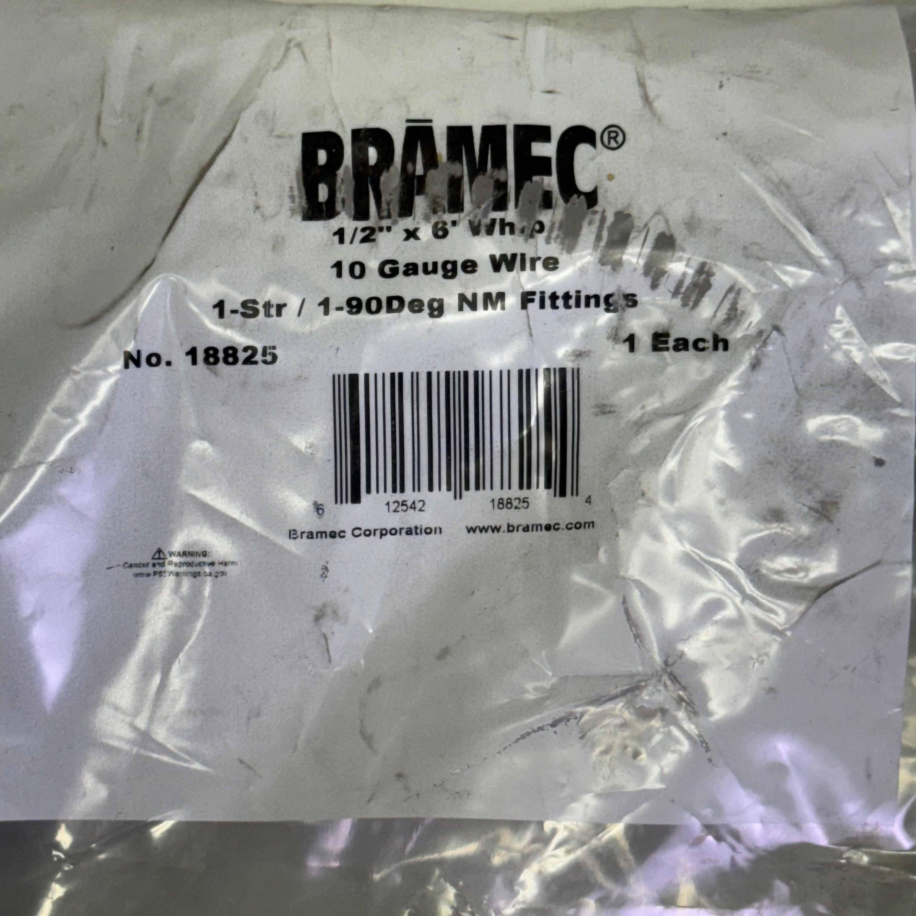 BRAMEC 10 Gauge Wire 1-Str/1-90Deg NM Fittings 1/2" x 6'  Grey 18825