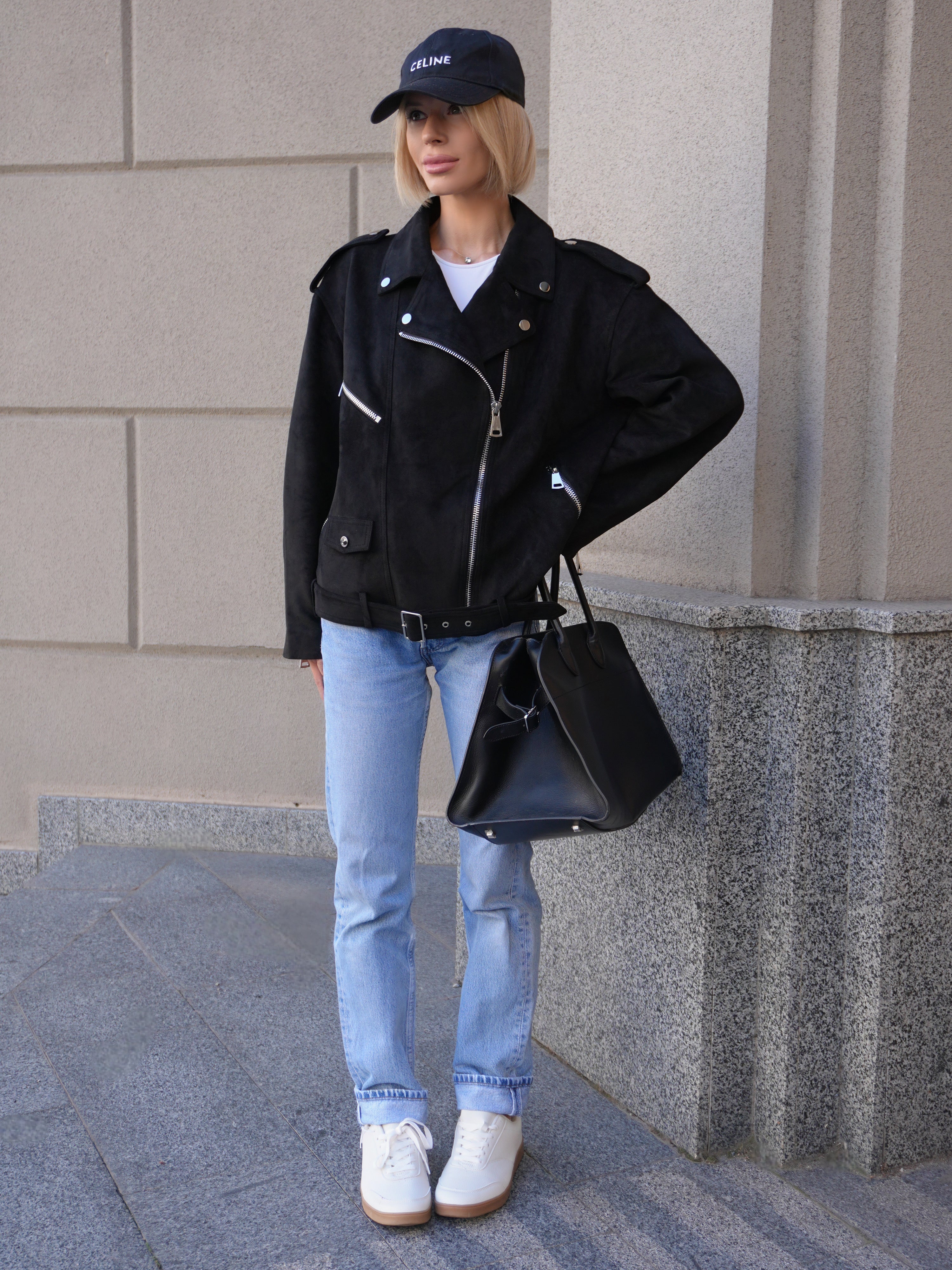 Dakota Eco Suede Aviator Jacket in Black