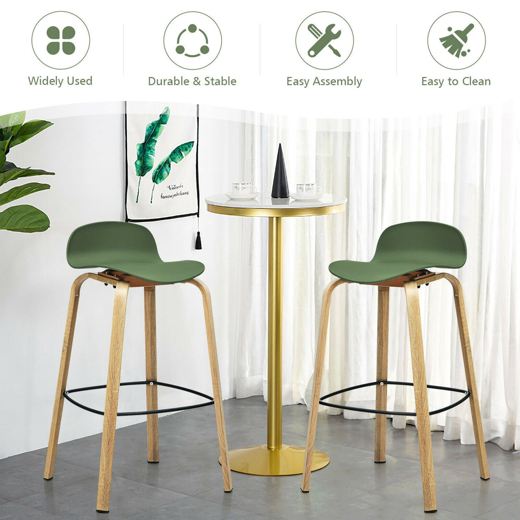 Set of 2 Modern Barstools Pub Chairs with Low Back and Metal Legs