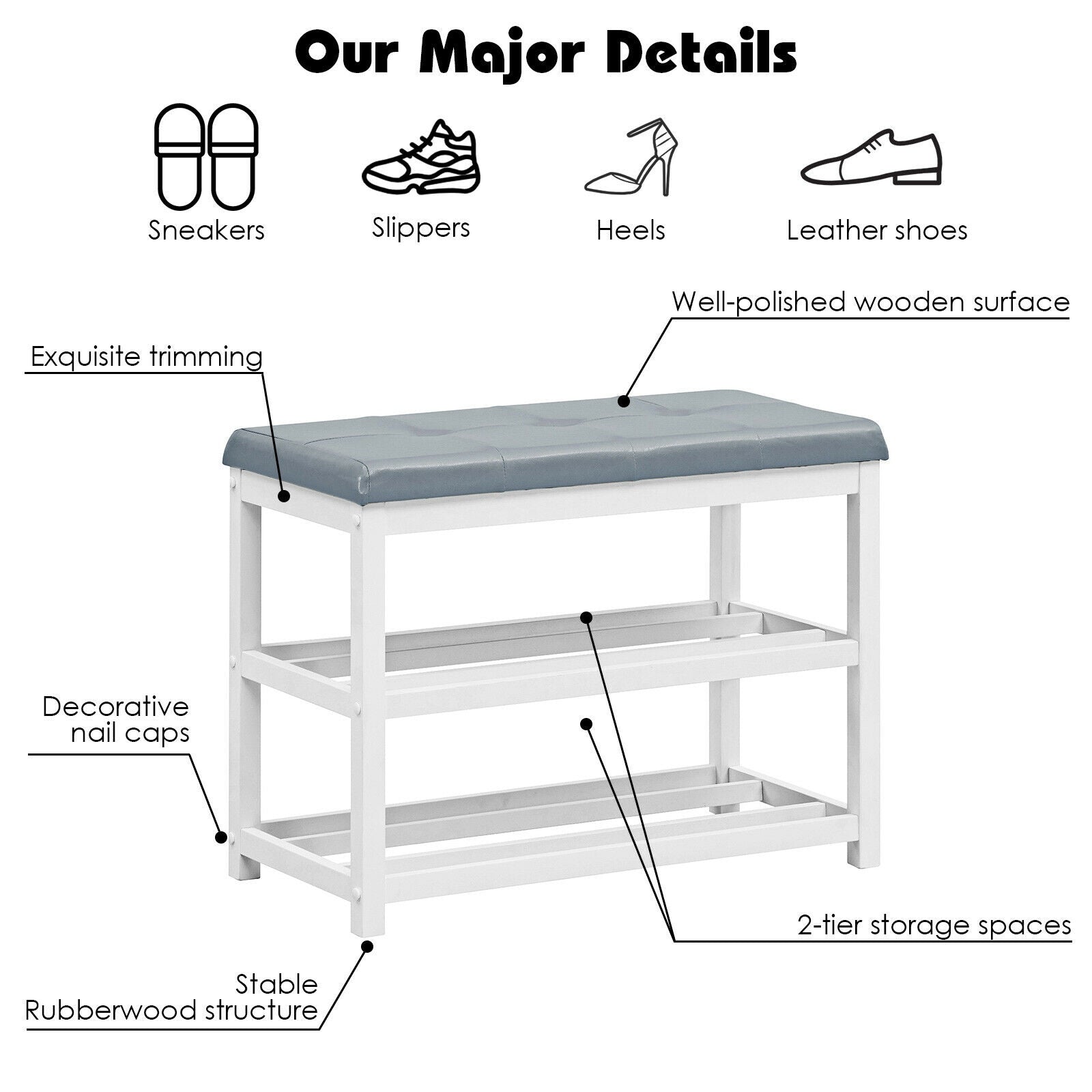 2-Tier Wooden Shoe Rack Bench with Padded Seat