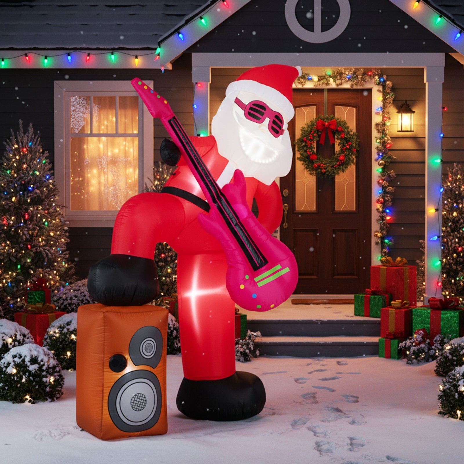 8.4 ft Inflatable Santa Claus with Sound-synced Light Effect and LED Lights