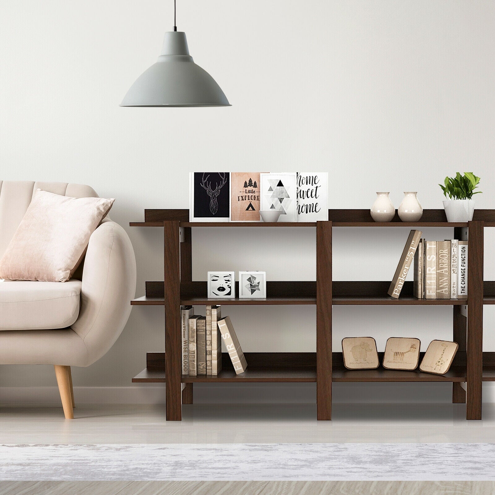 59 Inch Console Table with 3-tier Open Shelf for Front Hall Hallway and Foyer