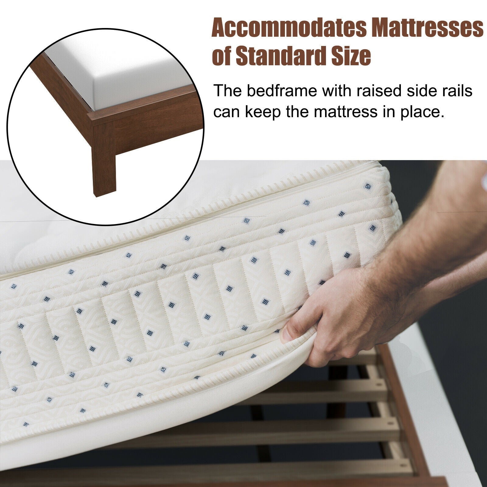 Full Size Platform Slat Bed Frame with High Headboard