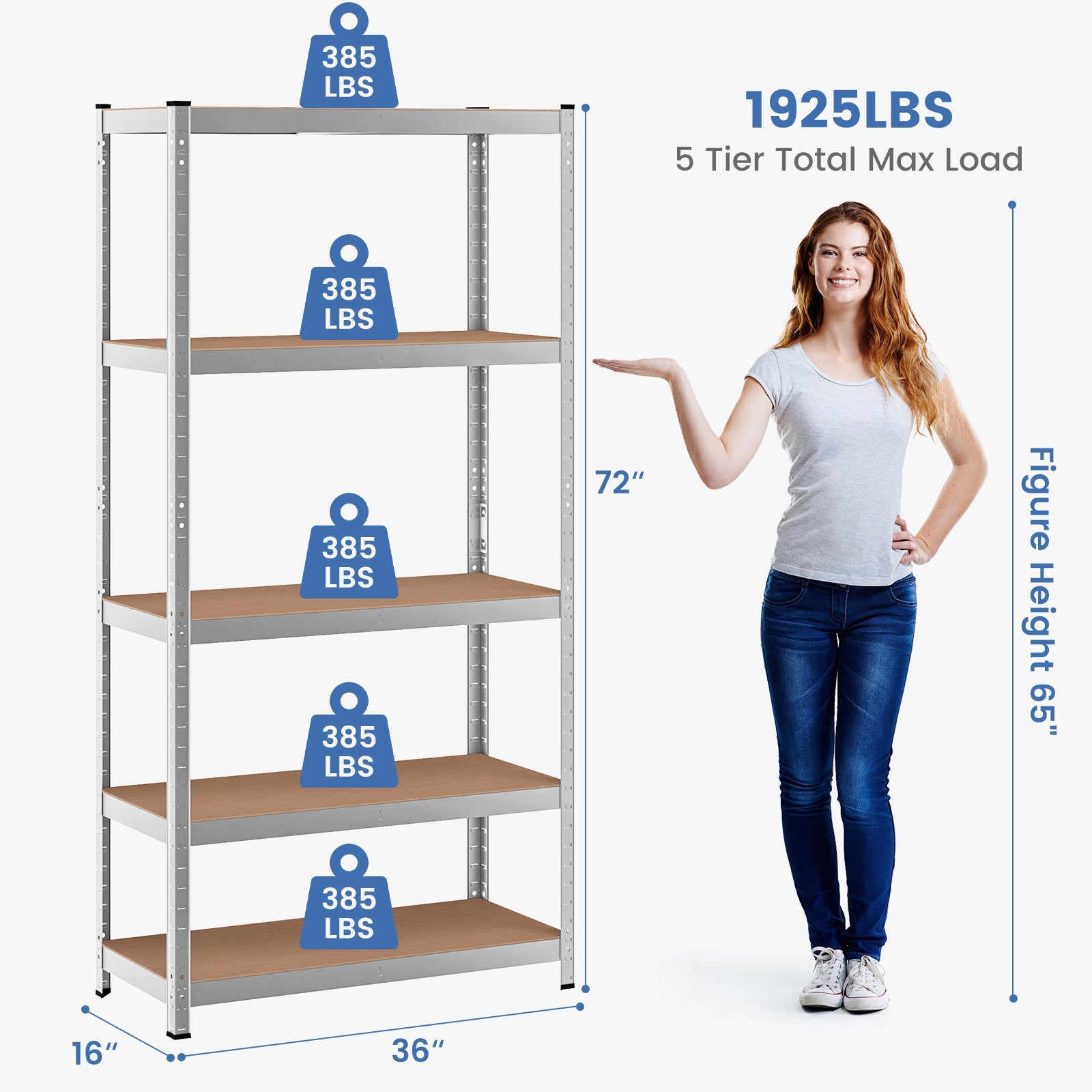 35.5 x 71 Inch Adjustable 5-Layer 2000 lbs Capacity Tool Shelf-Silver
