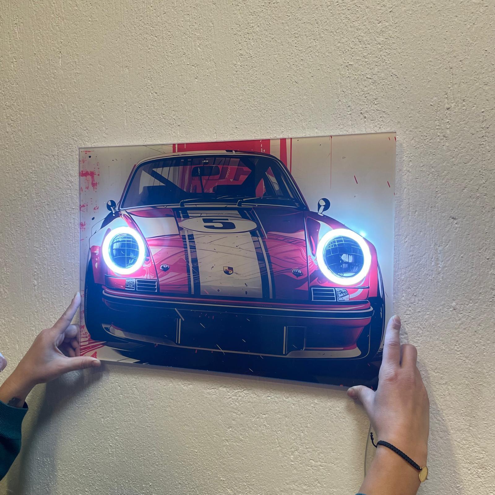 Neon LED Car Wall Art Sign - Custom UV-Printed Acrylic Decor