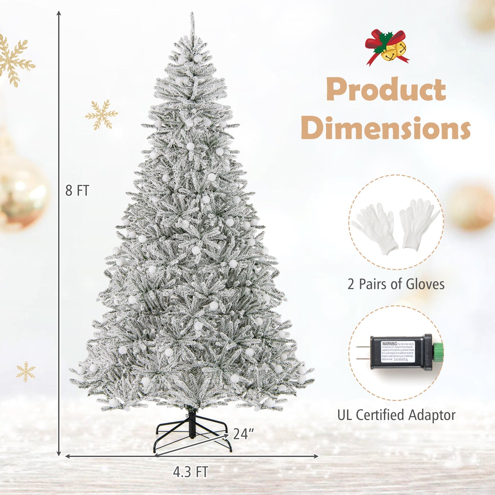 6 Feet Snow-flocked Artificial Christmas Tree Pre-lit Hinged with 81 Sphere Lights and Remote
