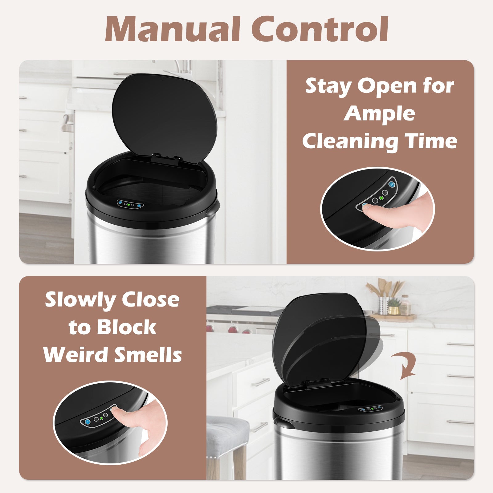 8 Gal Automatic Trash Can with Stainless Steel Frame Touchless Waste Bin-Silver