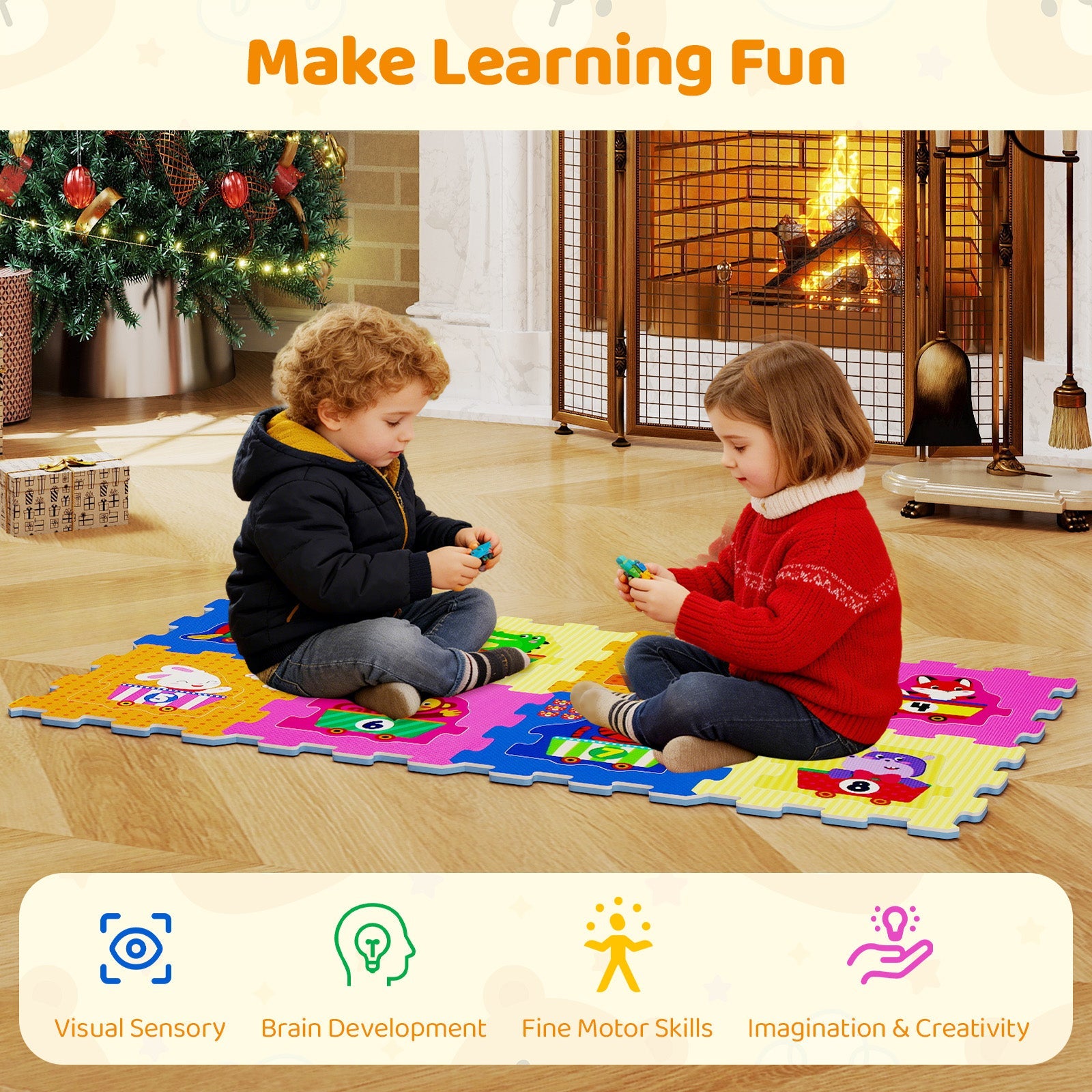 8-Piece Interlocking Baby Floor Puzzle Tiles with Educational Numbers